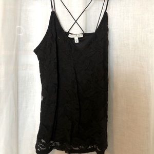 Black floral lace tank top